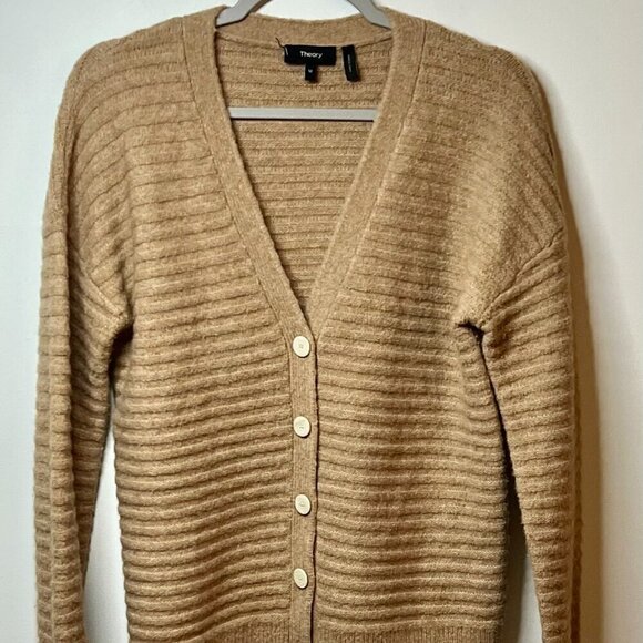 Theory Sweater Cardigan Preppy Wool Blend Cardi Paramour Yak Size M - Picture 2 of 6
